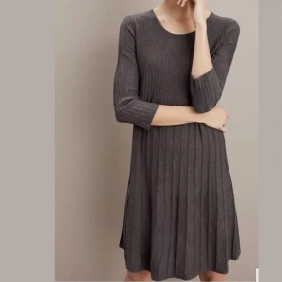 Eileen Fisher Dresses & Skirts - Eileen Fisher Wool Scoopneck Pleated Ribbed Knit Dress – Fit & Flare Size Small